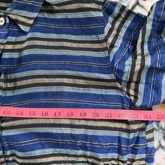 Vintage JM Collection Shirt Womens XL Striped Blue Silk Button Up - Picture 2 of 5